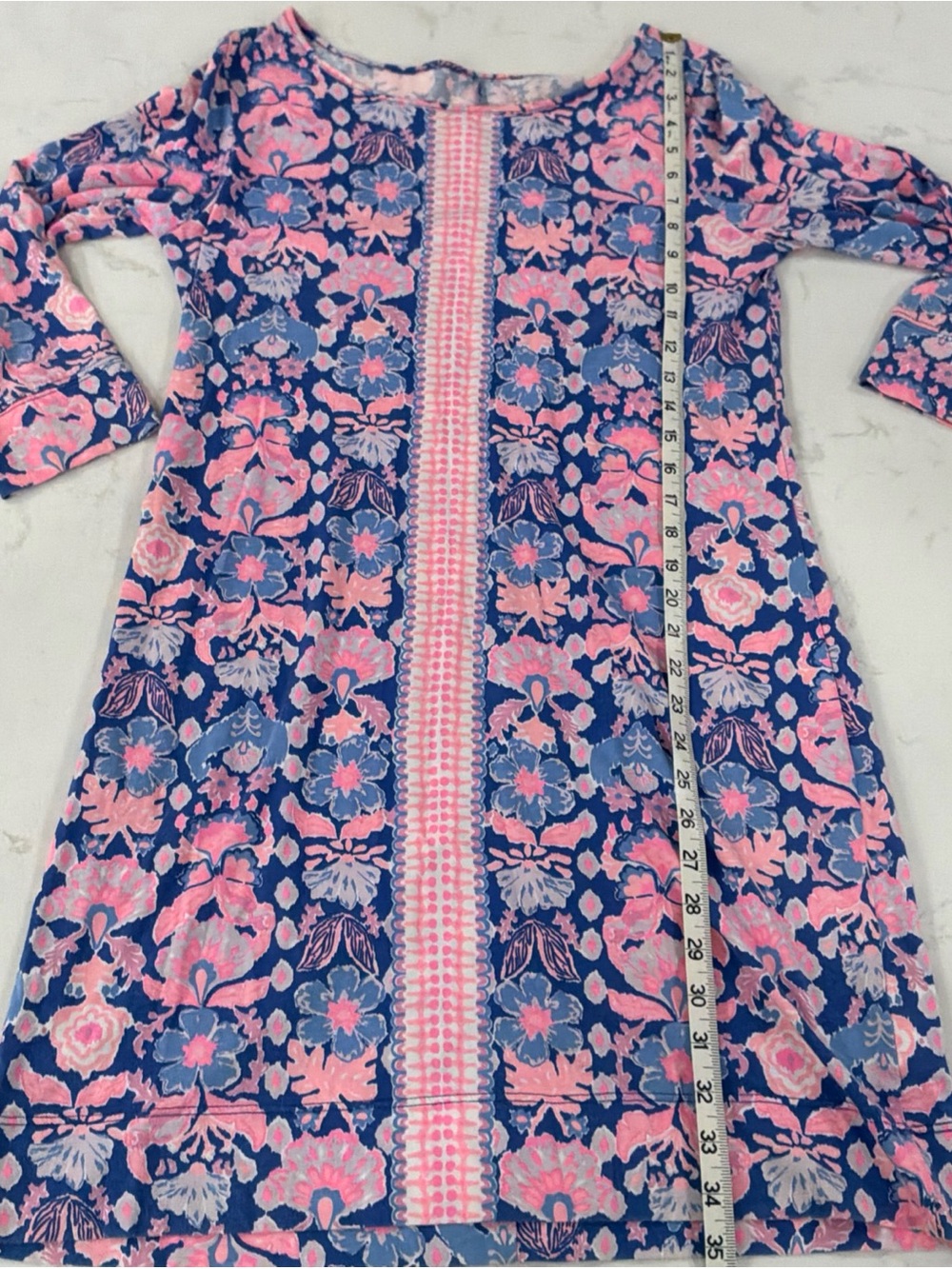 Lilly Pulitzer Blue Pink Floral Pima Cotton Tunic Dress 3/4 Sleeve Womens M - Picture 8 of 8